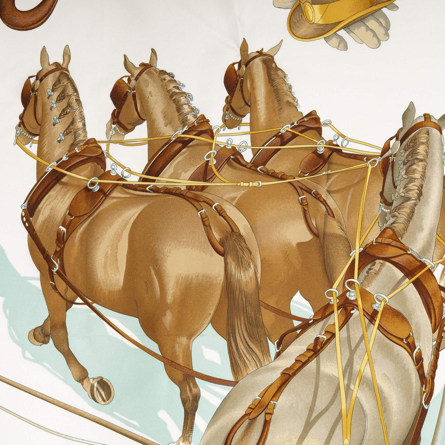Hermes Scarf Lightgreen Brown White 100% Twillsilk — view 3