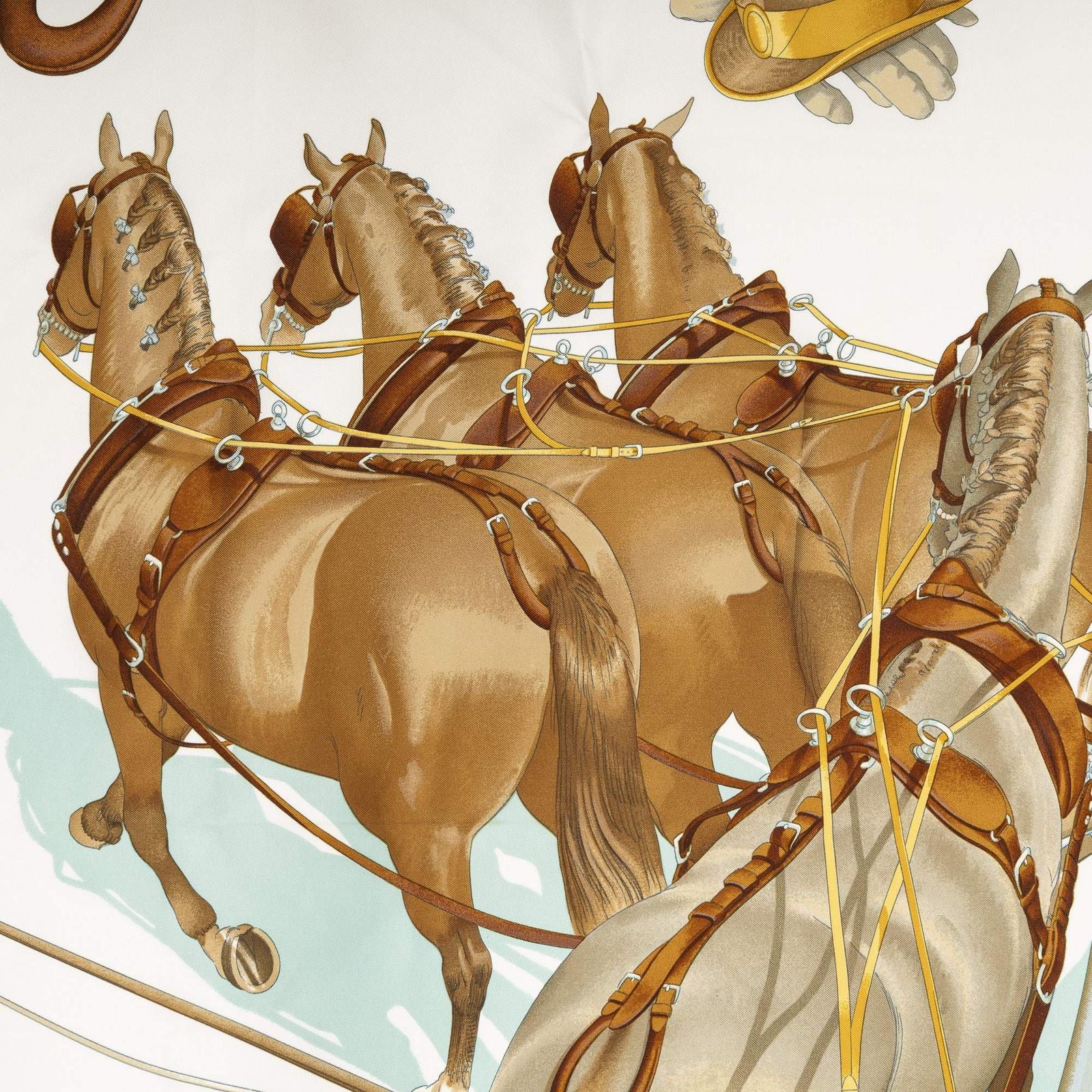 Hermes Scarf Lightgreen Brown White 100% Twillsilk — view 3