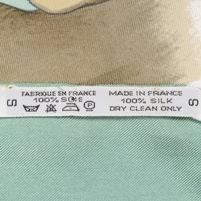 Hermes Scarf Lightgreen Brown White 100% Twillsilk — view 5