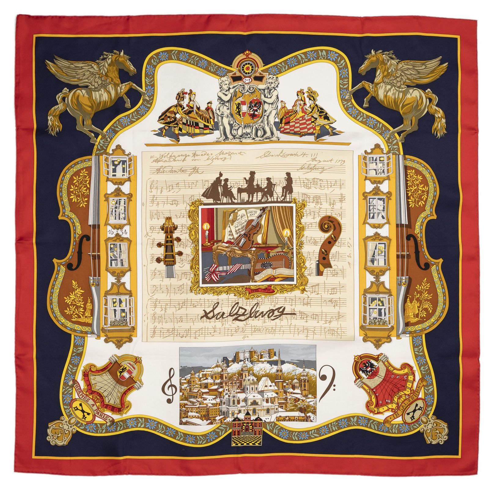 Hermes Scarf Red Navy Beige 100% Twillsilk — view 2