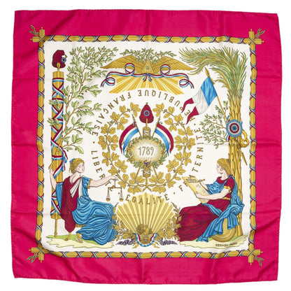 Hermes Scarf Fuchsia Pink White 100% Twillsilk — view 2
