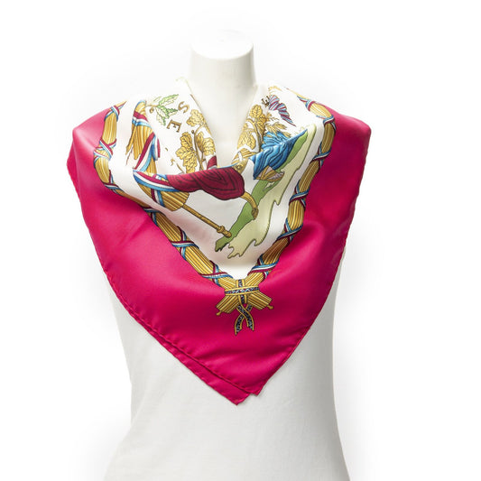 Hermes Scarf Fuchsia Pink White 100% Twillsilk