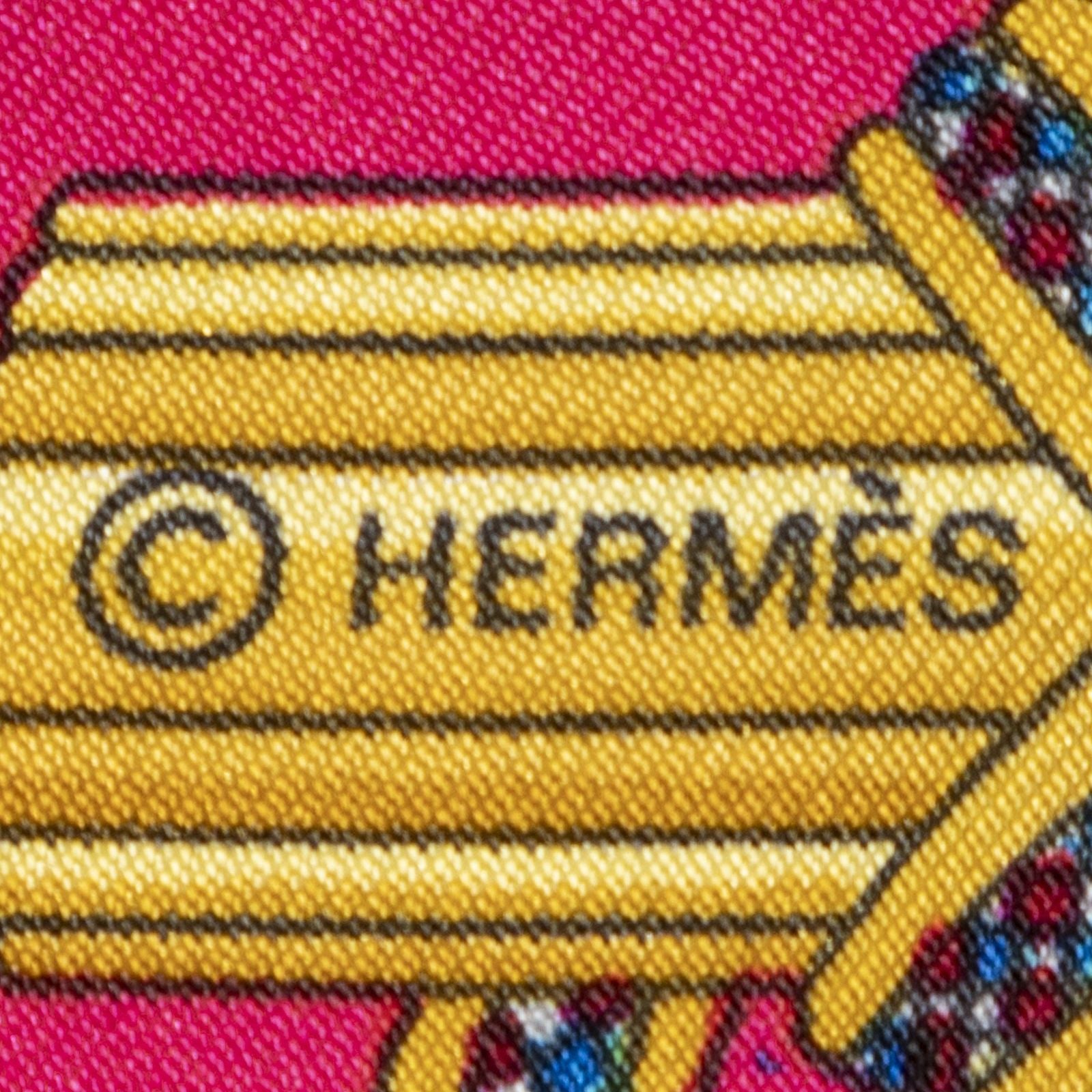 Hermes Scarf Fuchsia Pink White 100% Twillsilk — view 4
