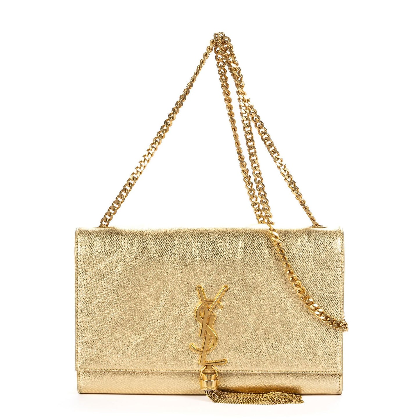 Saint Laurent Kate Wallet on Chain Metallicgold Spikecalfskin Leather Shoulder