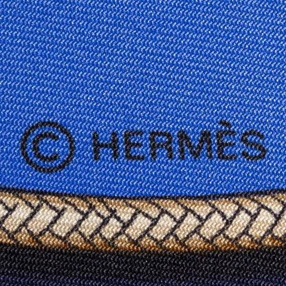 Hermes Scarf Navy Blue Brown 100% Twillsilk — view 4