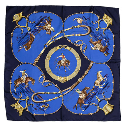 Hermes Scarf Navy Blue Brown 100% Twillsilk — view 2