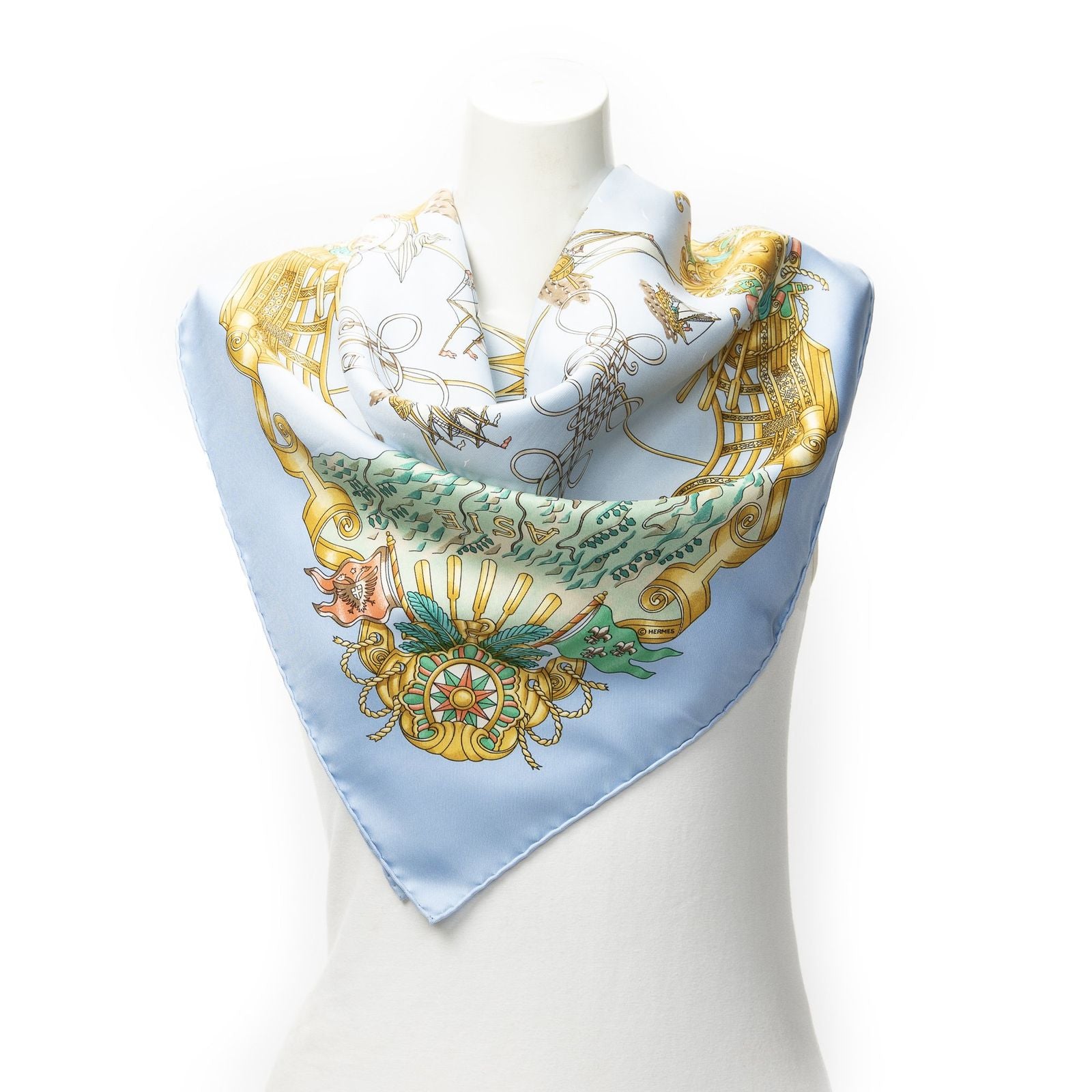 Hermes Scarf Light Blue Green 100% Twillsilk