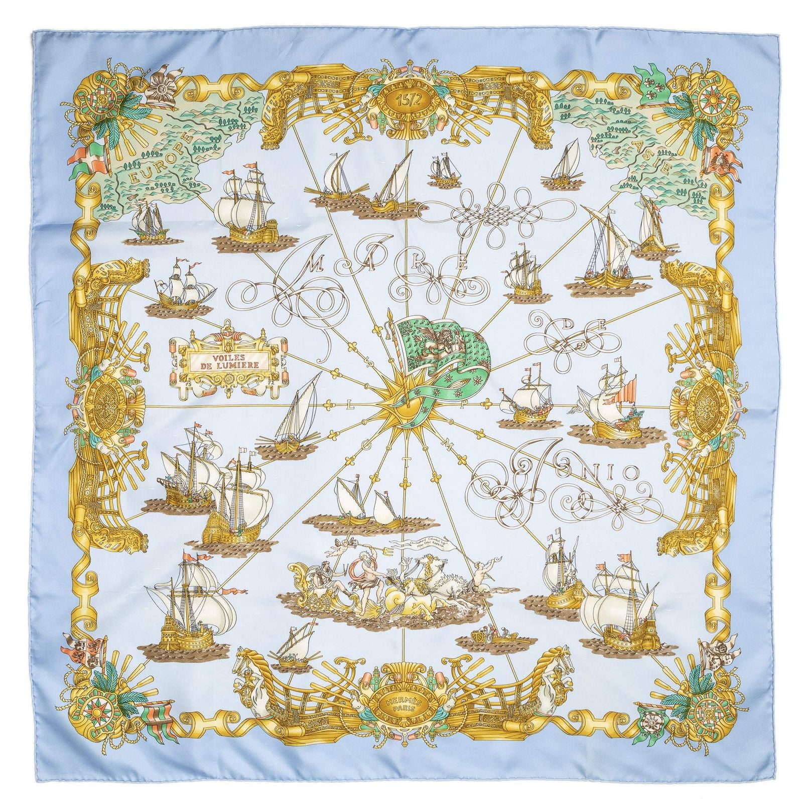 Hermes Scarf Light Blue Green 100% Twillsilk — view 2