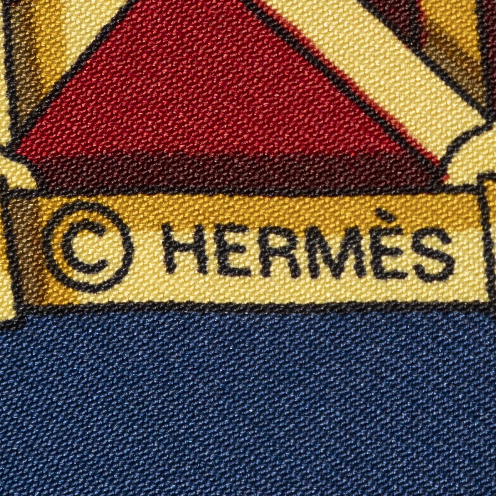 Hermes Scarf Navy Red 100% Gold Twill Silk — view 4