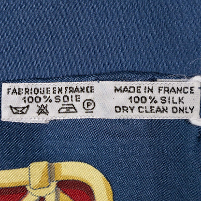 Hermes Scarf Navy Red 100% Gold Twill Silk — view 5