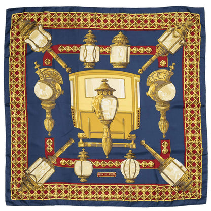 Hermes Scarf Navy Red 100% Gold Twill Silk — view 2