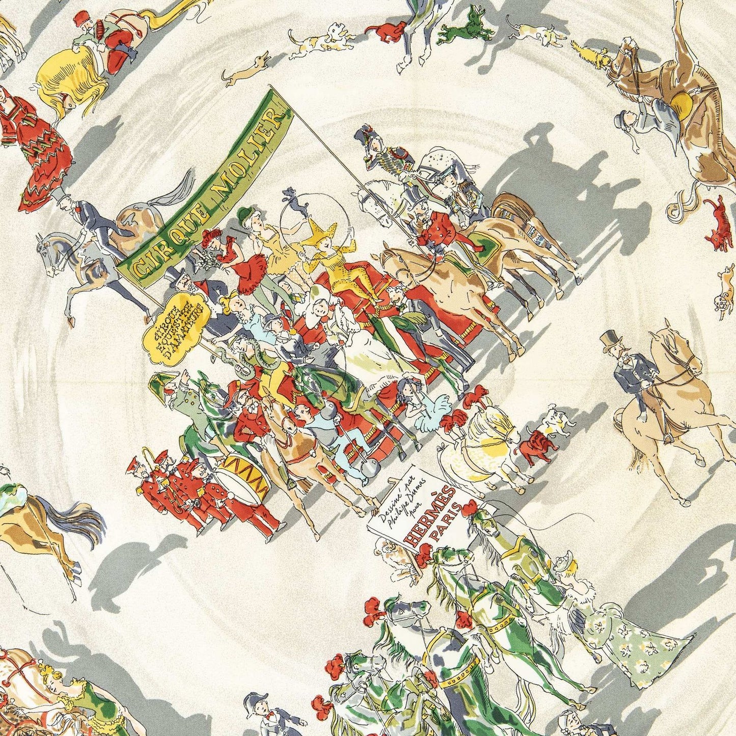 Hermes Scarf Gray Ivory Green 100% Twillsilk — view 3