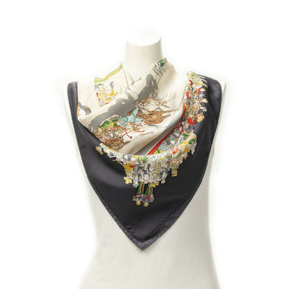 Hermes Scarf Gray Ivory Green 100% Twillsilk
