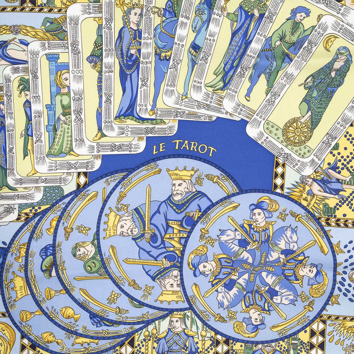 Hermes Scarf Navy Yellow Green 100% Twillsilk — view 3