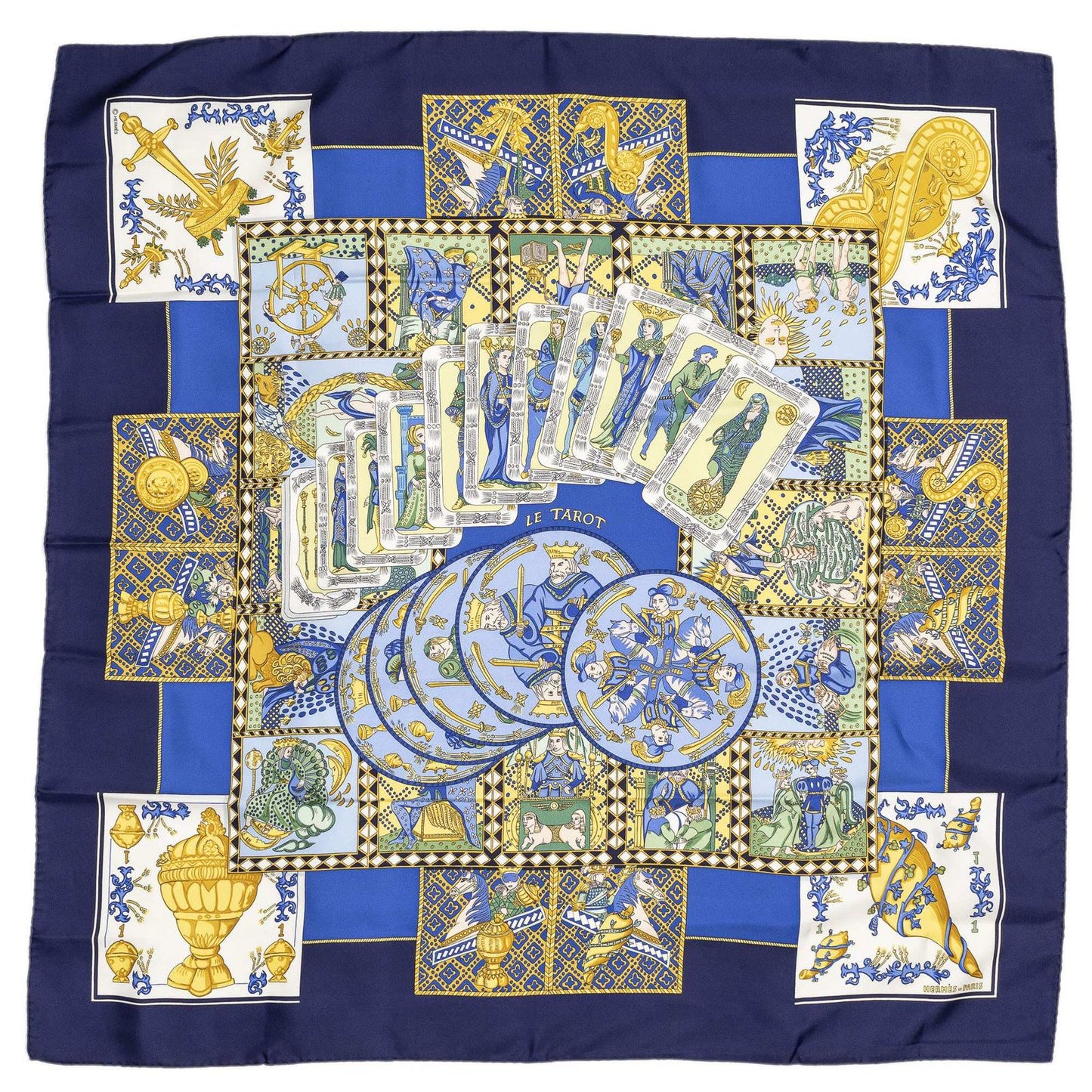 Hermes Scarf Navy Yellow Green 100% Twillsilk — view 2