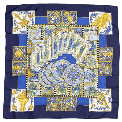 Hermes Scarf Navy Yellow Green 100% Twillsilk — view 2
