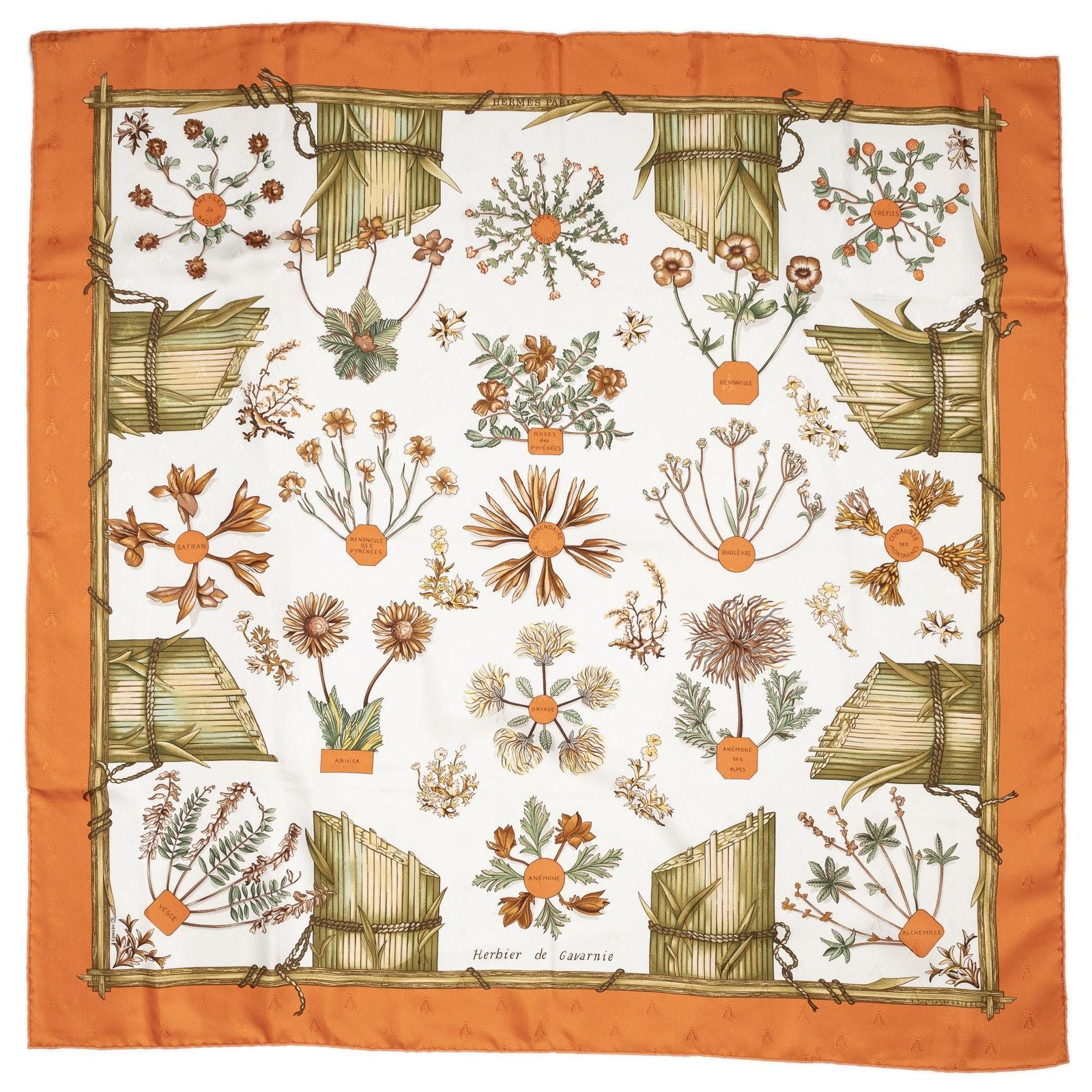 Hermes Scarf Orange Ivory Green 100% Jacquardsilk — view 2