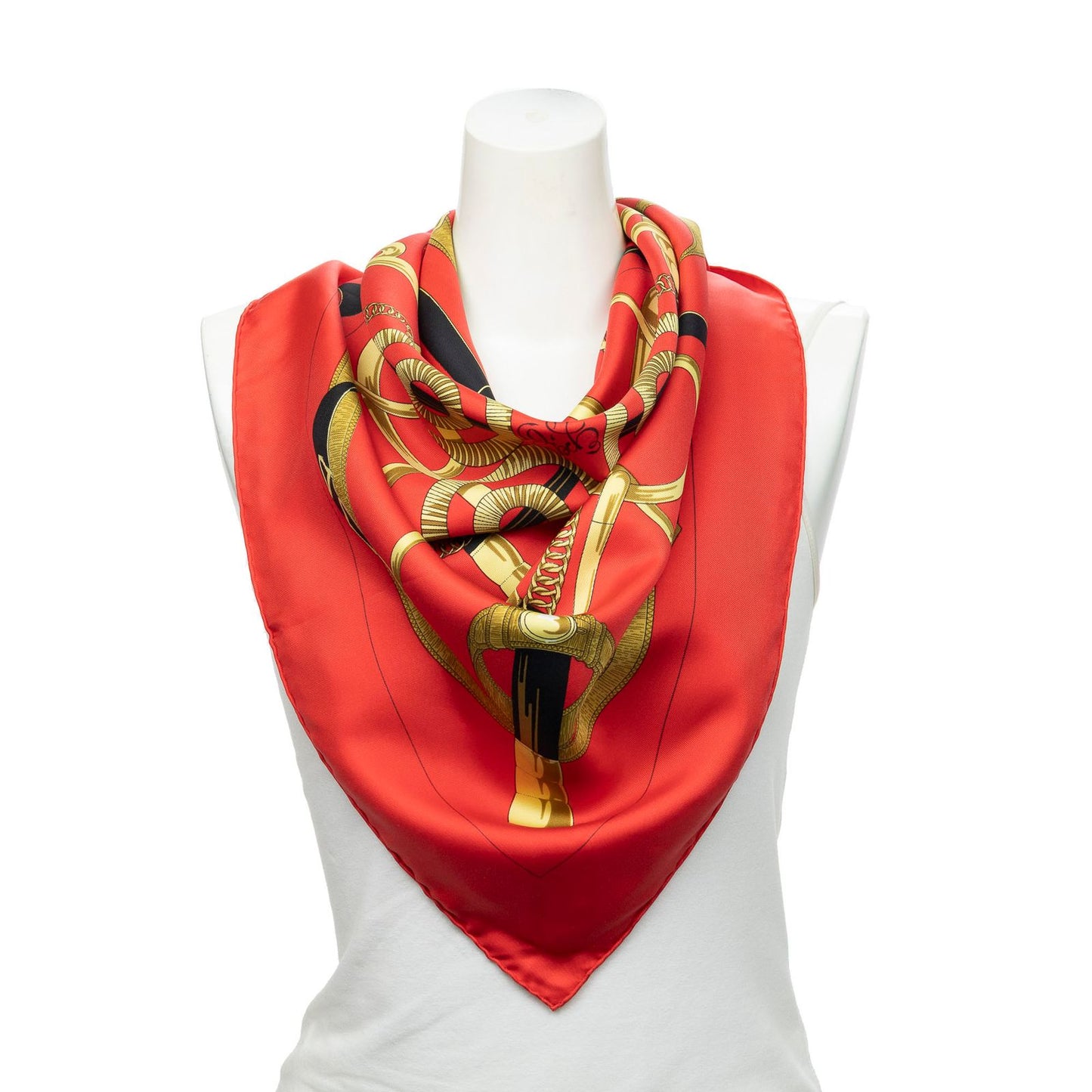 Hermes Scarf Red Black 100% Twillsilk