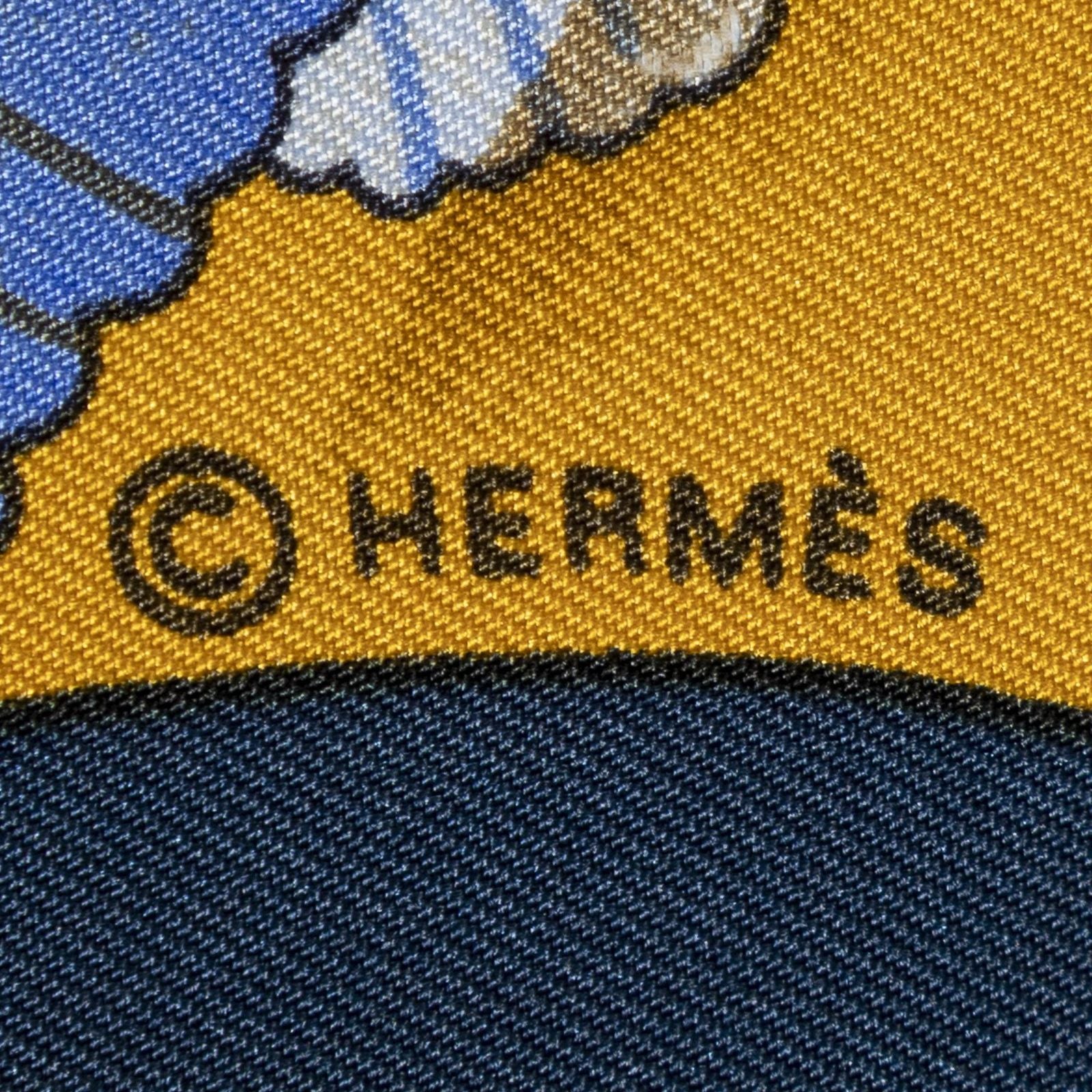 Hermes Scarf Navy Yellow 100% Twillsilk — view 4