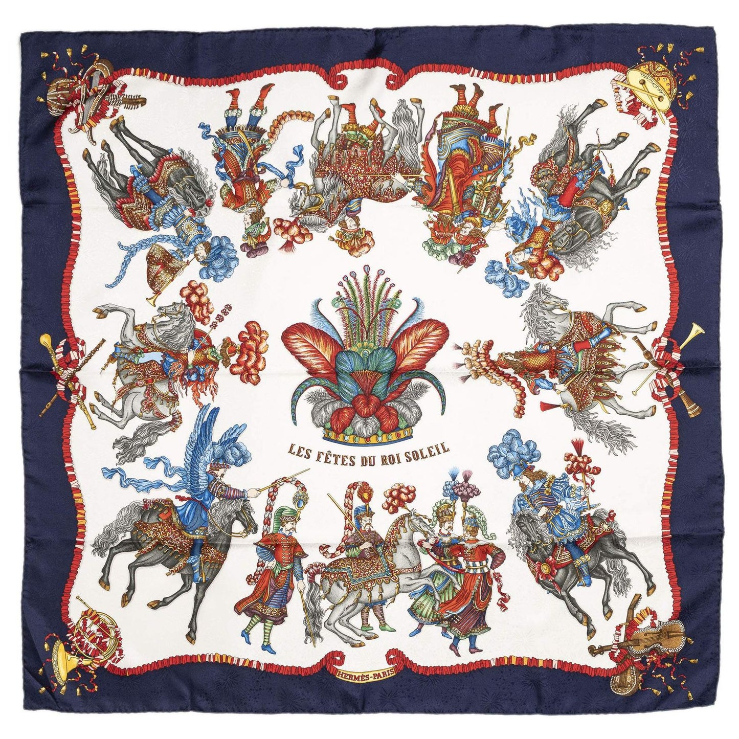 Hermes Scarf Navy Red White 100% Jacquardsilk — view 2
