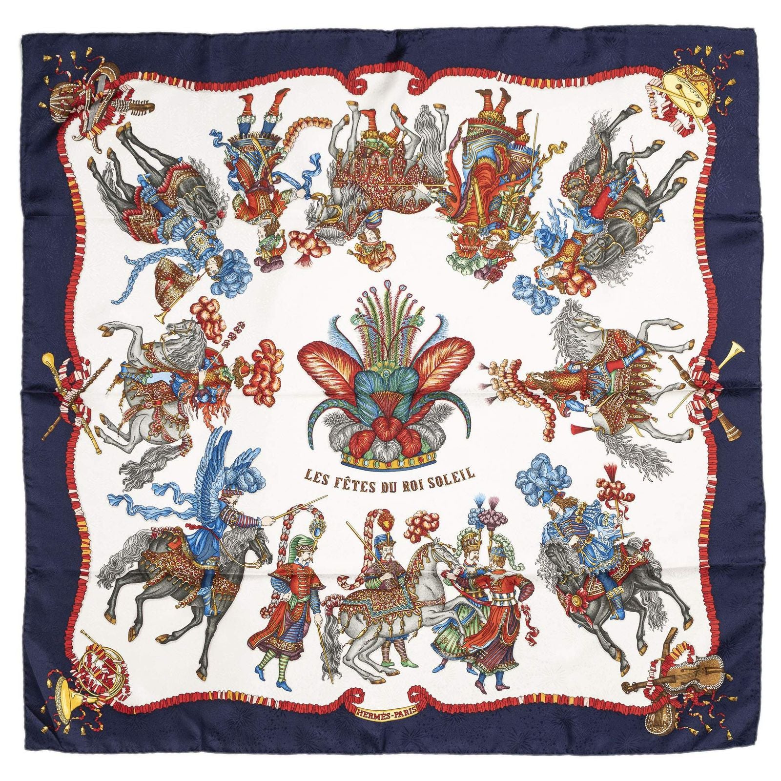 Hermes Scarf Navy Red White 100% Jacquardsilk — view 2