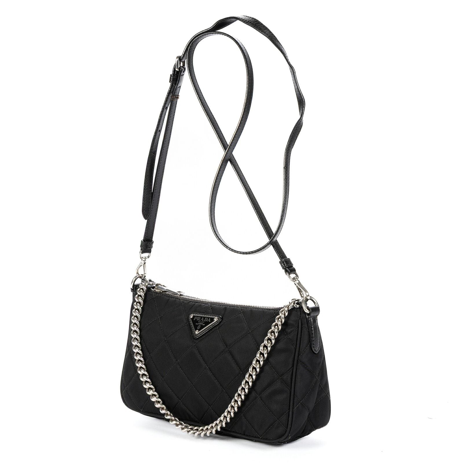 Prada Chain Shoulder Black Nylon Canvas — view 2