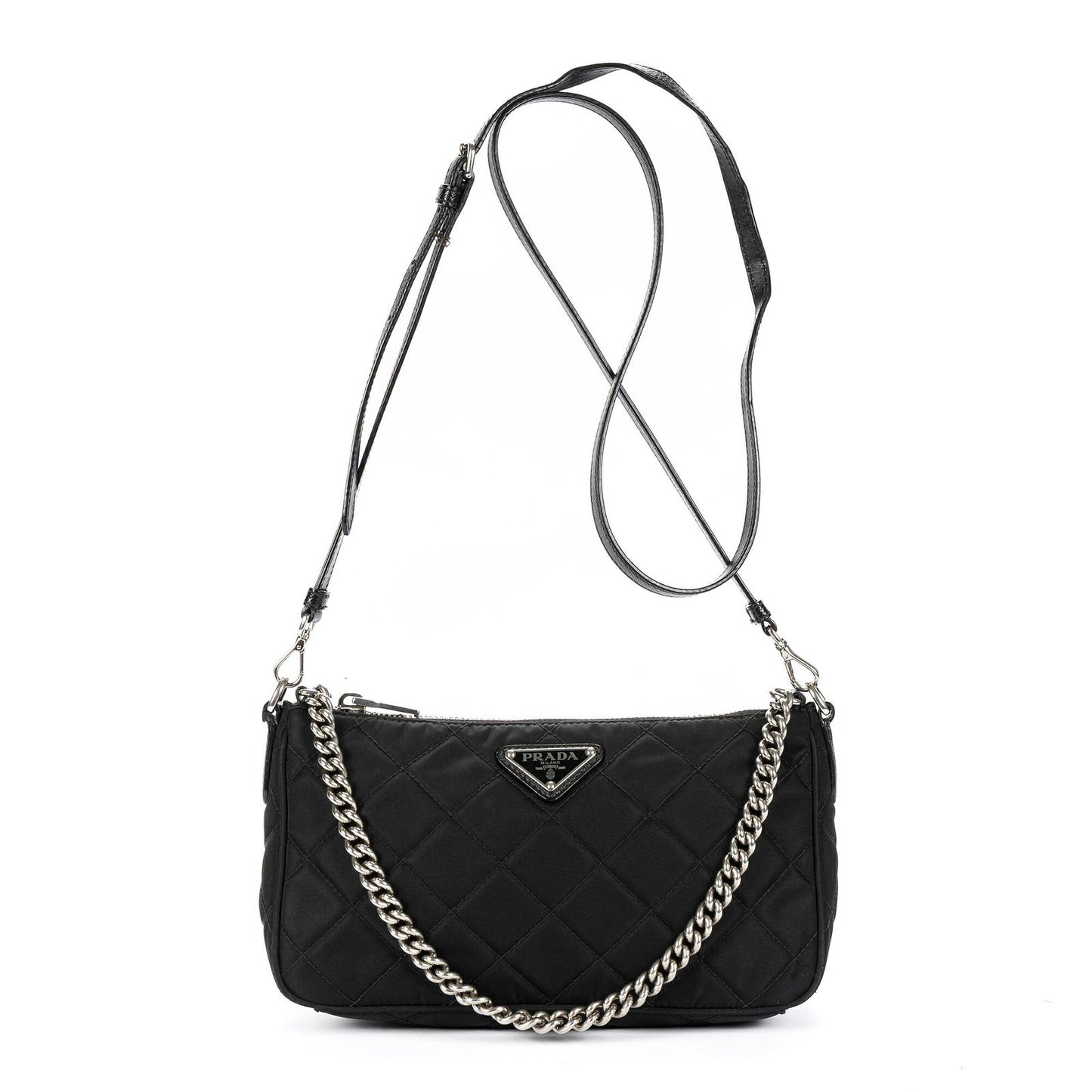 Prada Chain Shoulder Black Nylon Canvas
