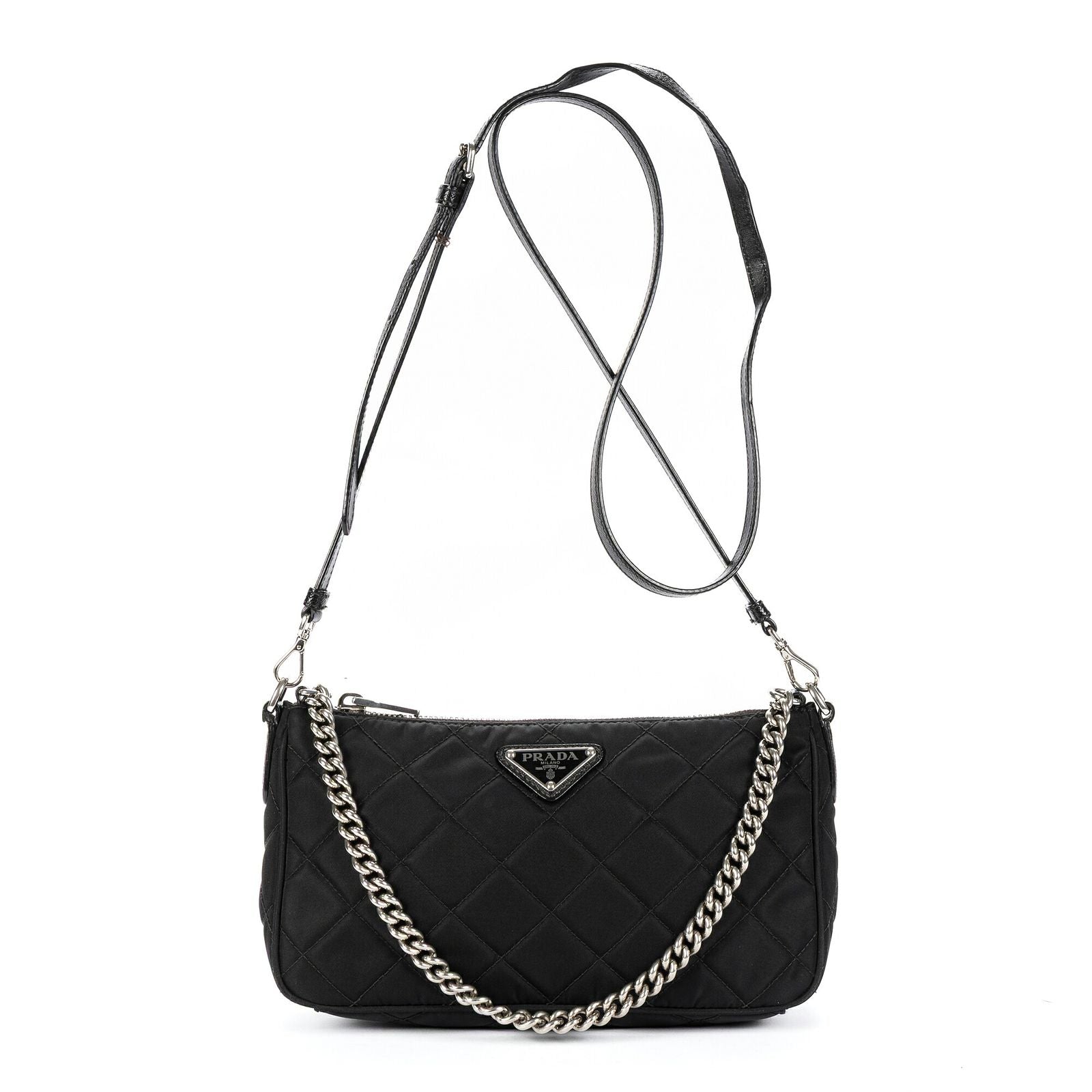 Prada Chain Shoulder Black Nylon Canvas