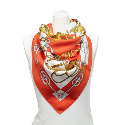 Hermes Scarf Red White 100% Twillsilk