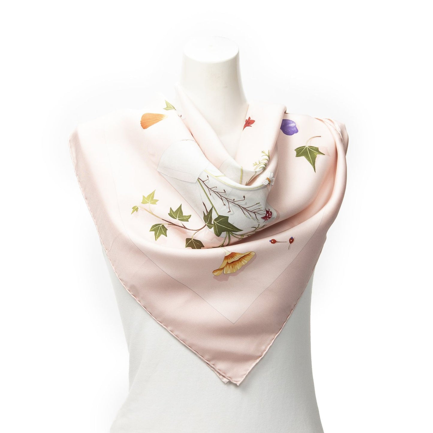Hermes Scarf Lightpink Green Red 100% Twillsilk