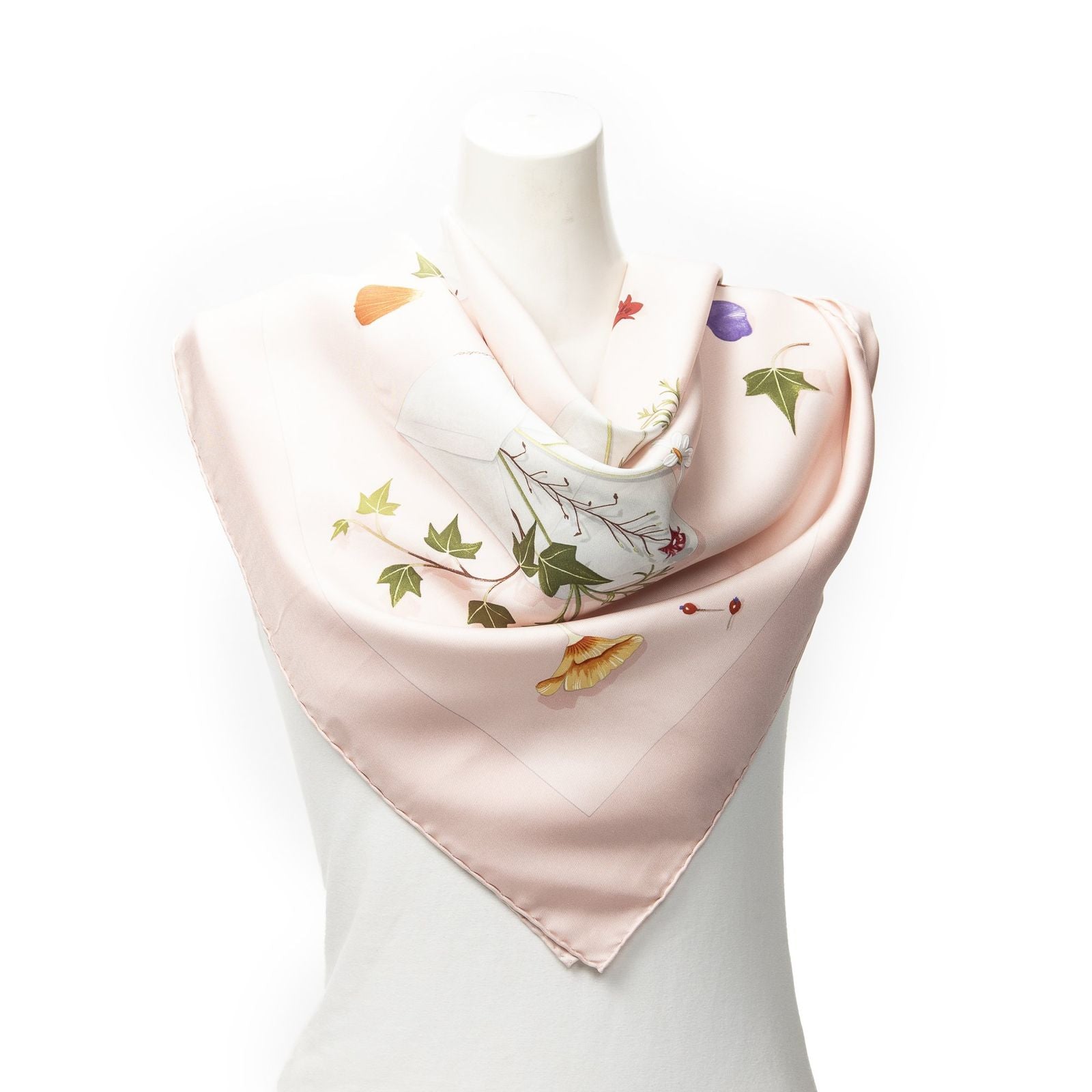 Hermes Scarf Lightpink Green Red 100% Twillsilk