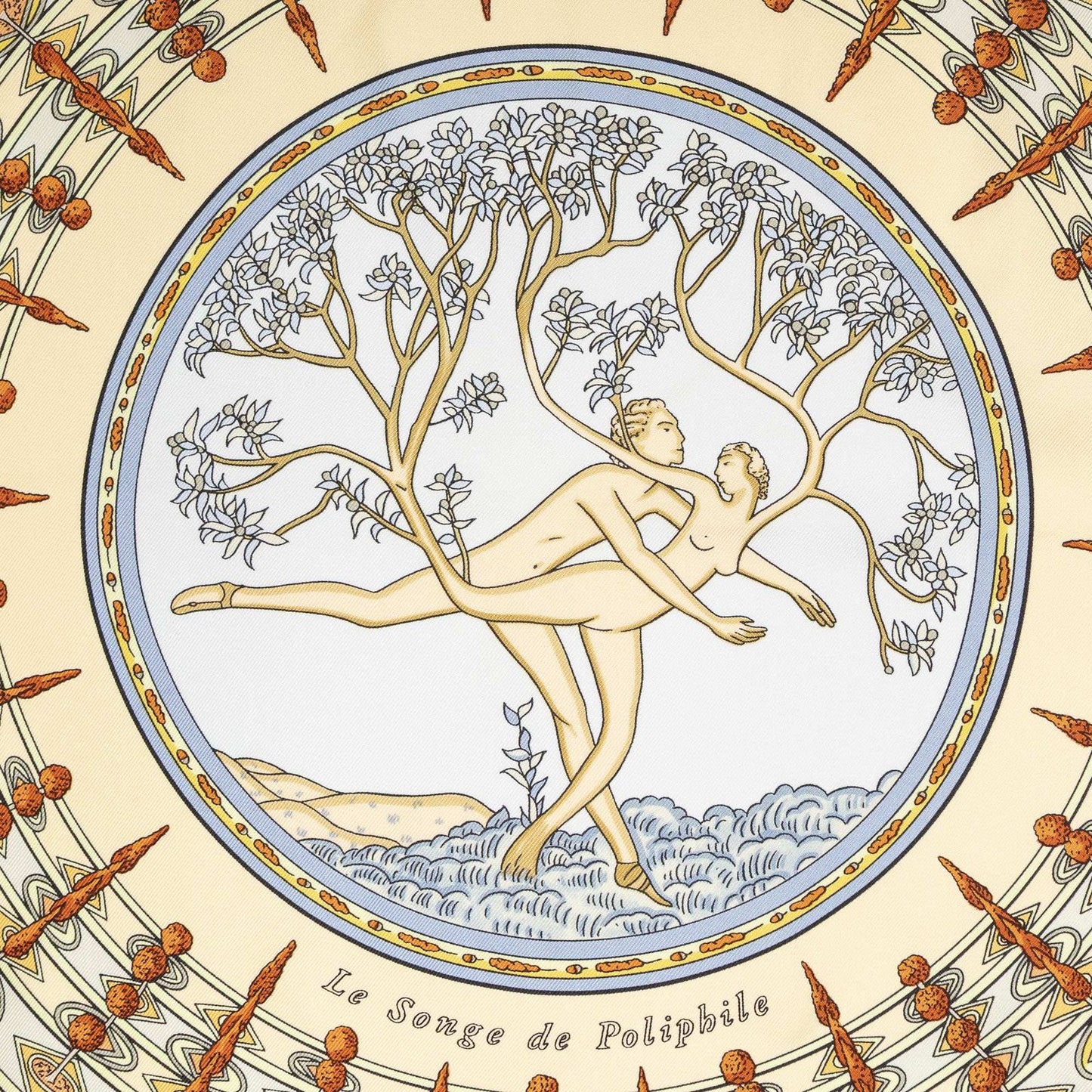 Hermes Scarf Lightbeige Blue Brown 100% Twillsilk — view 3