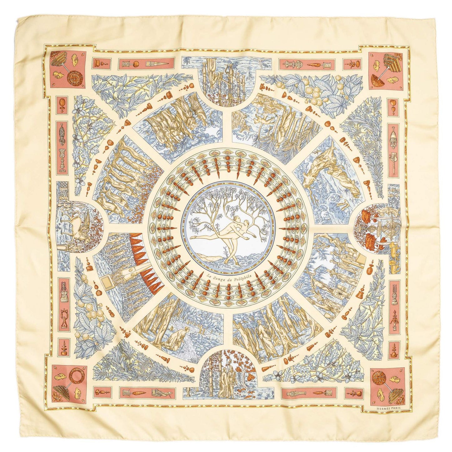 Hermes Scarf Lightbeige Blue Brown 100% Twillsilk — view 2