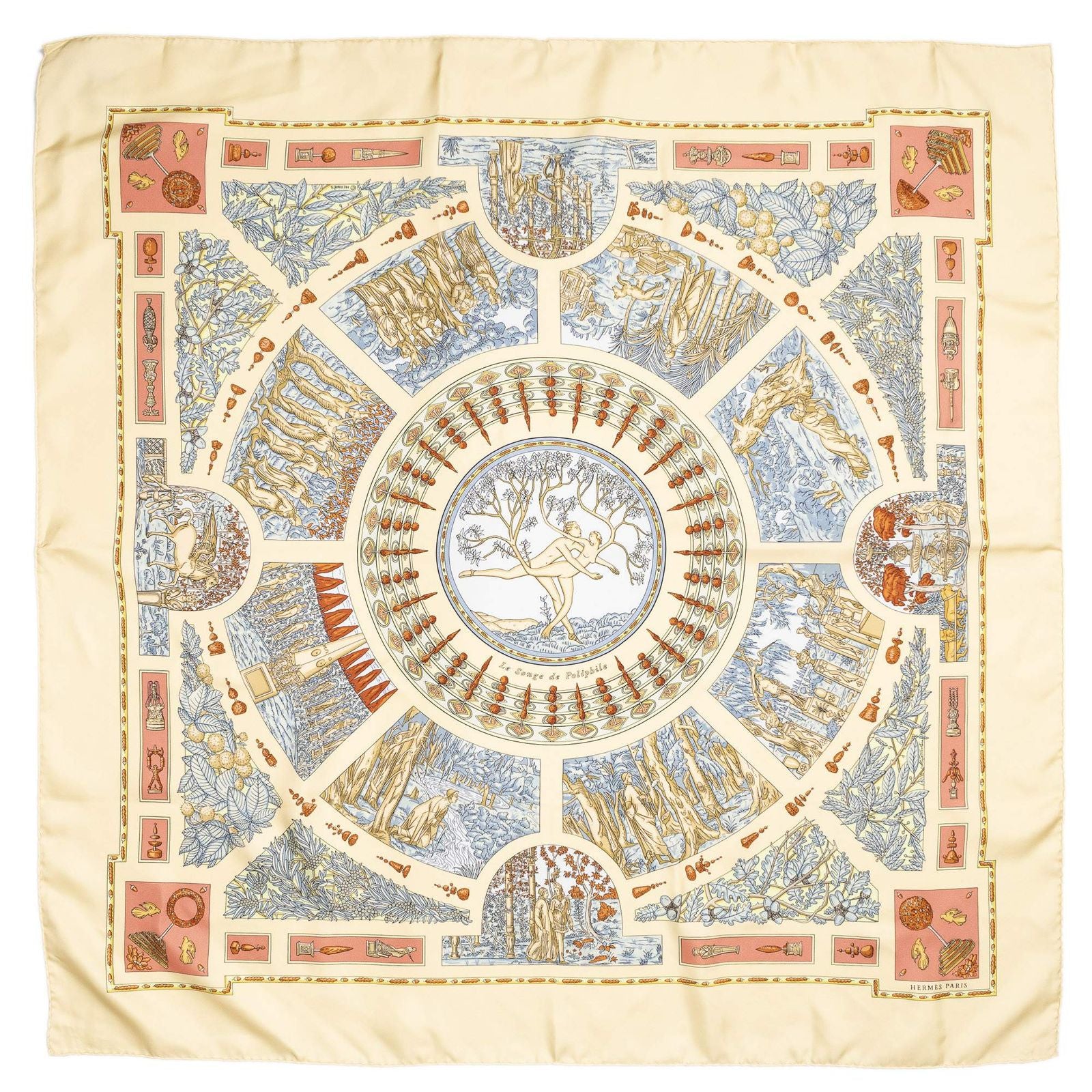 Hermes Scarf Lightbeige Blue Brown 100% Twillsilk — view 2