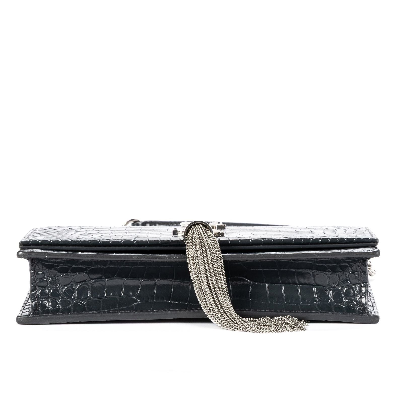 Saint Laurent Kate Tassel Chain Wallet Darkgray Crocoshape Pushleather Shoulder — view 6
