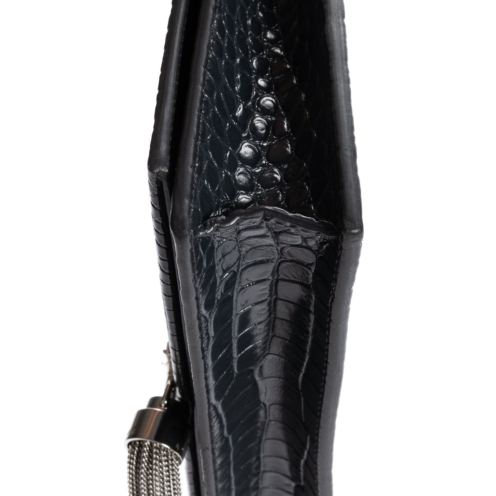 Saint Laurent Kate Tassel Chain Wallet Darkgray Crocoshape Pushleather Shoulder — view 8