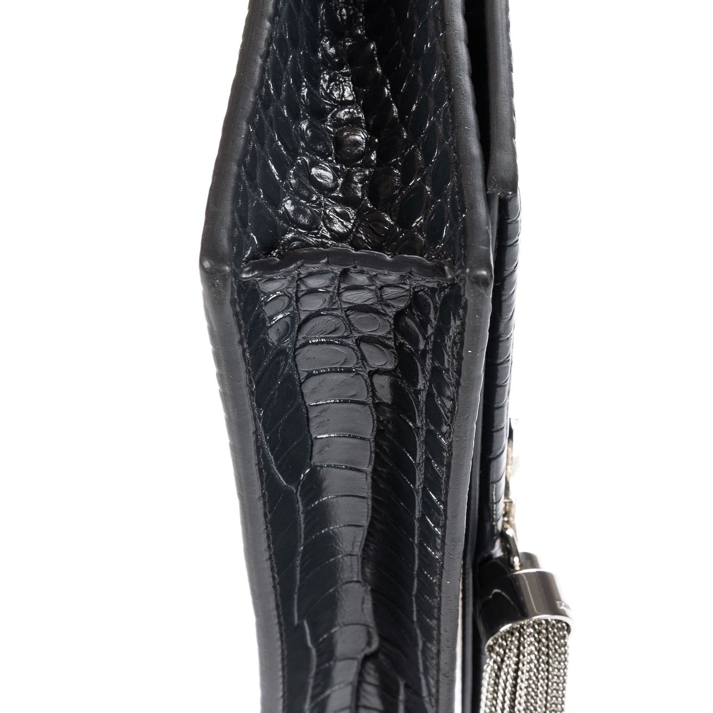 Saint Laurent Kate Tassel Chain Wallet Darkgray Crocoshape Pushleather Shoulder — view 7