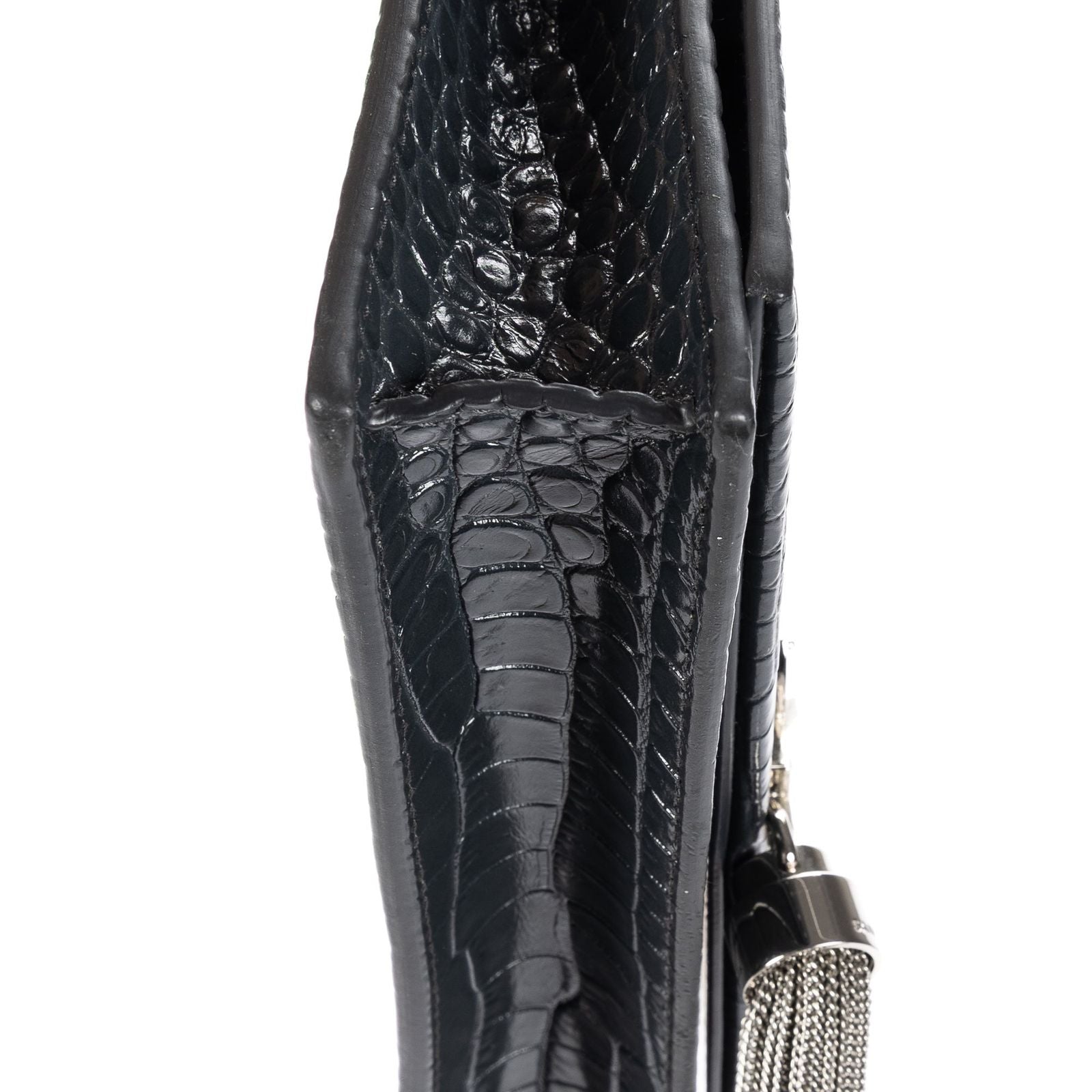 Saint Laurent Kate Tassel Chain Wallet Darkgray Crocoshape Pushleather Shoulder — view 7