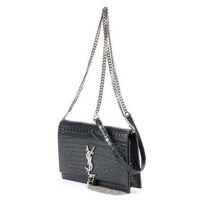 Saint Laurent Kate Tassel Chain Wallet Darkgray Crocoshape Pushleather Shoulder — view 2