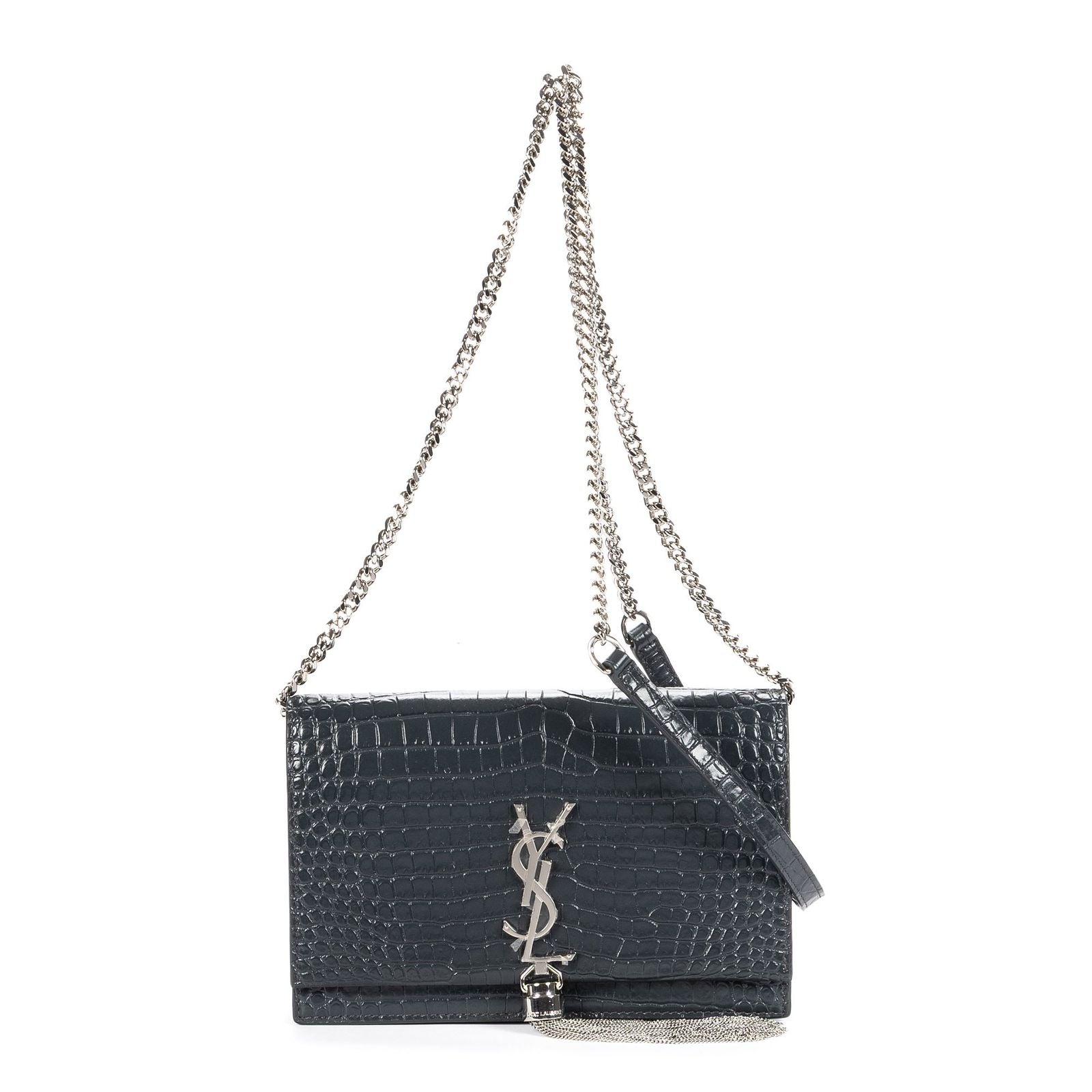 Saint Laurent Kate Tassel Chain Wallet Darkgray Crocoshape Pushleather Shoulder