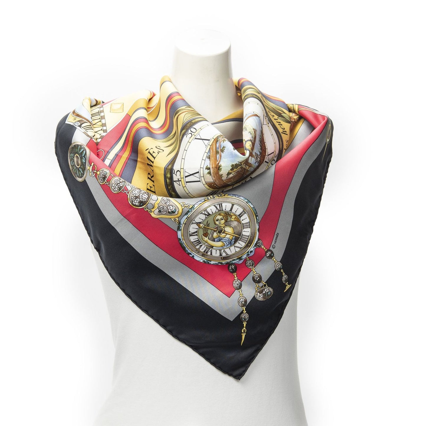 Hermes Scarf Black Red Yellow 100% Twillsilk