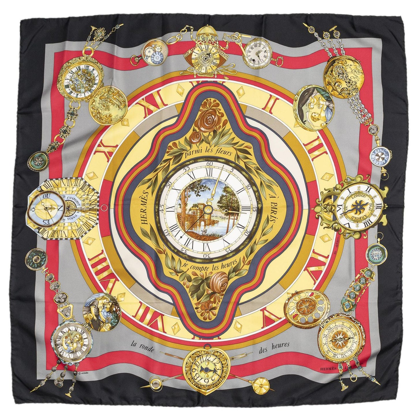 Hermes Scarf Black Red Yellow 100% Twillsilk — view 2