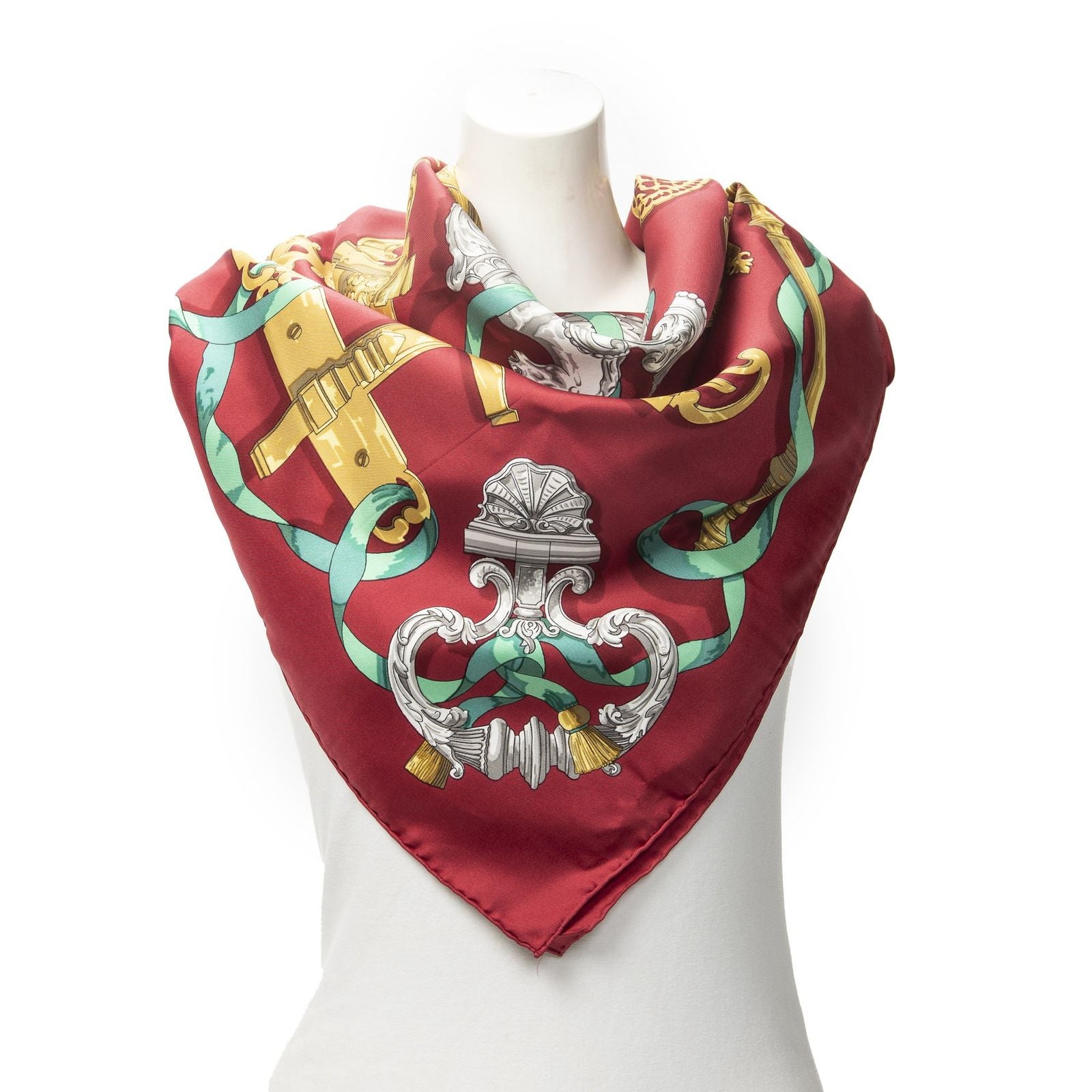 Hermes Scarf Red Green 100% Twillsilk
