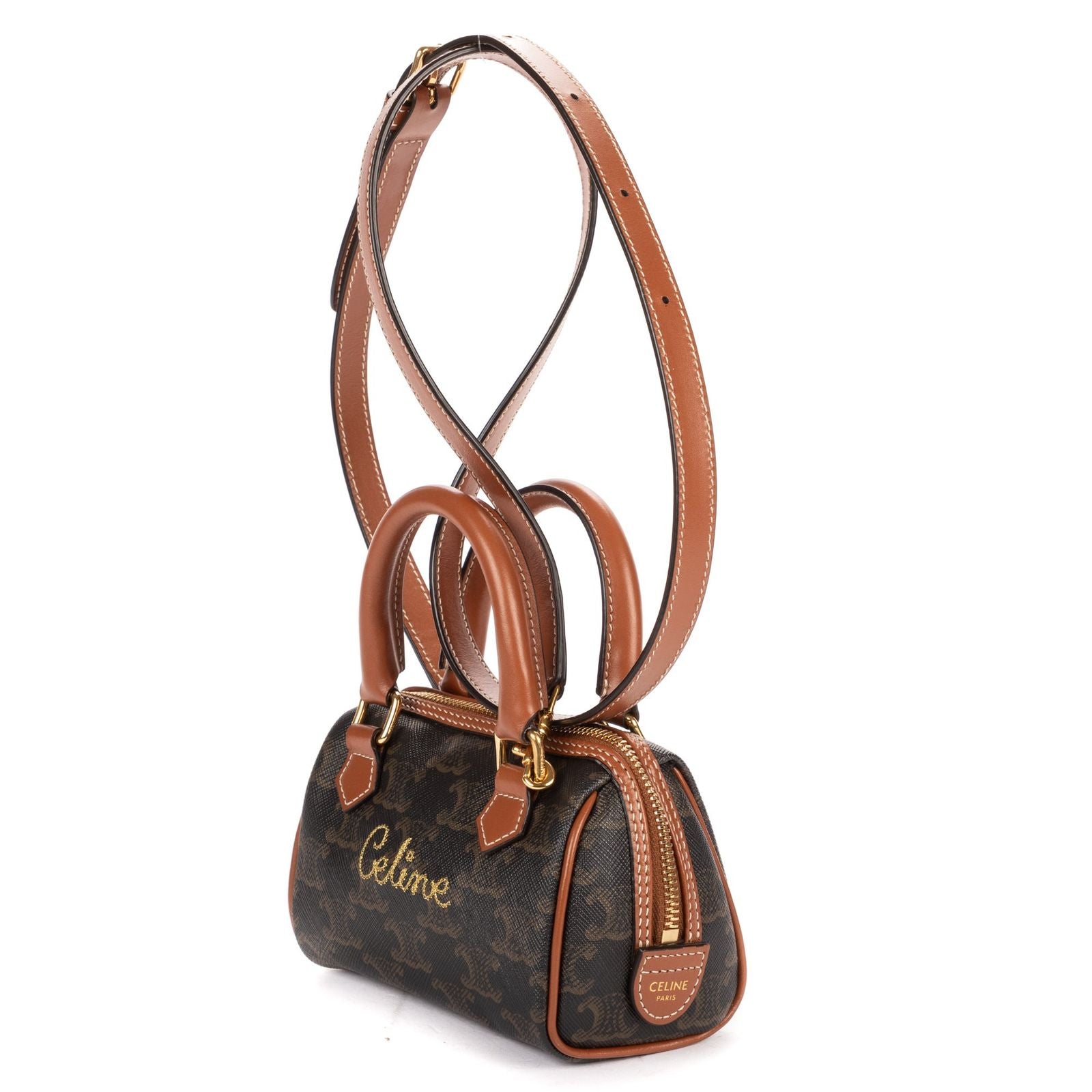 Celine Mini Boston Cross Bodydarkbrown Tantriomphe Canvas Crossbody — view 2