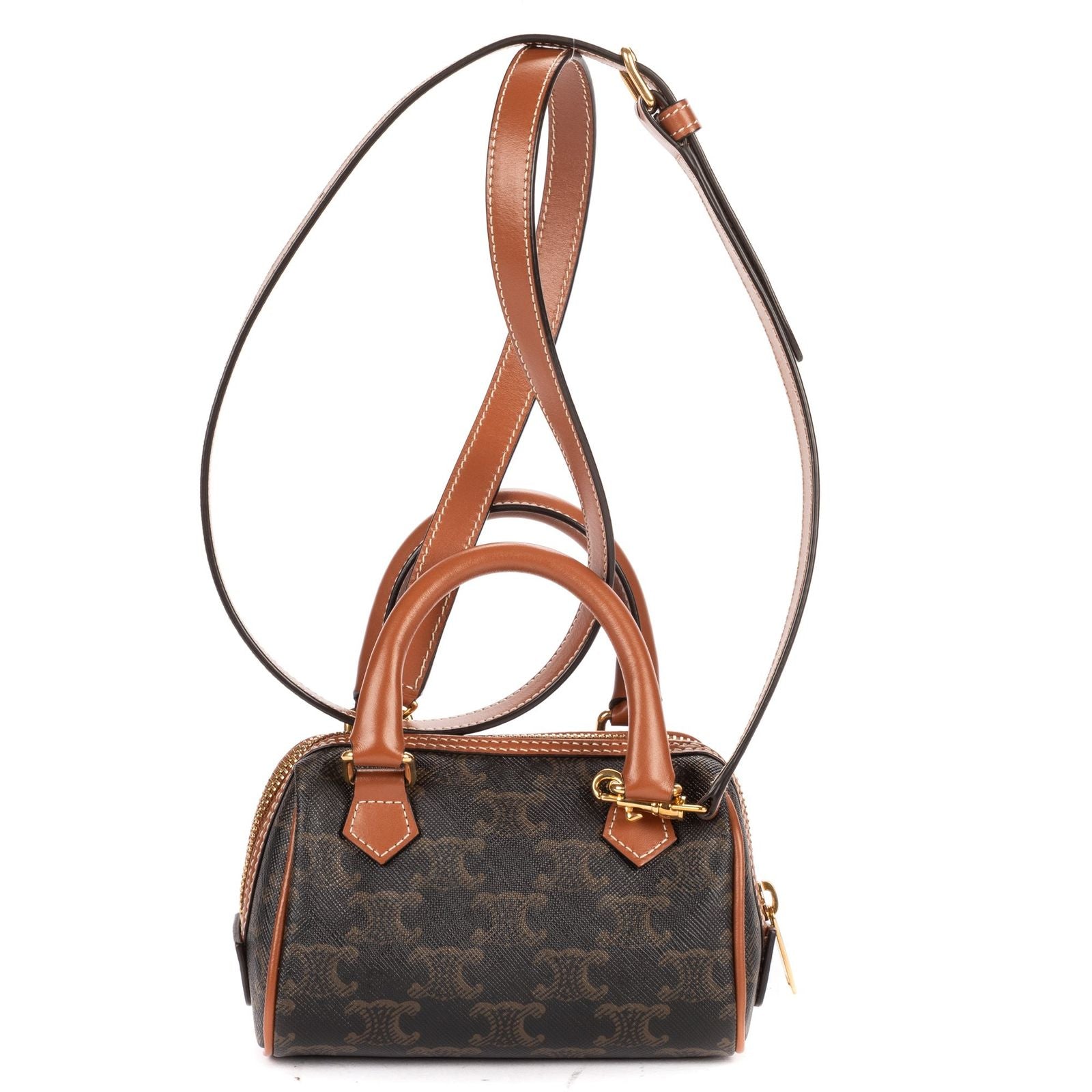 Celine Mini Boston Cross Bodydarkbrown Tantriomphe Canvas Crossbody — view 5