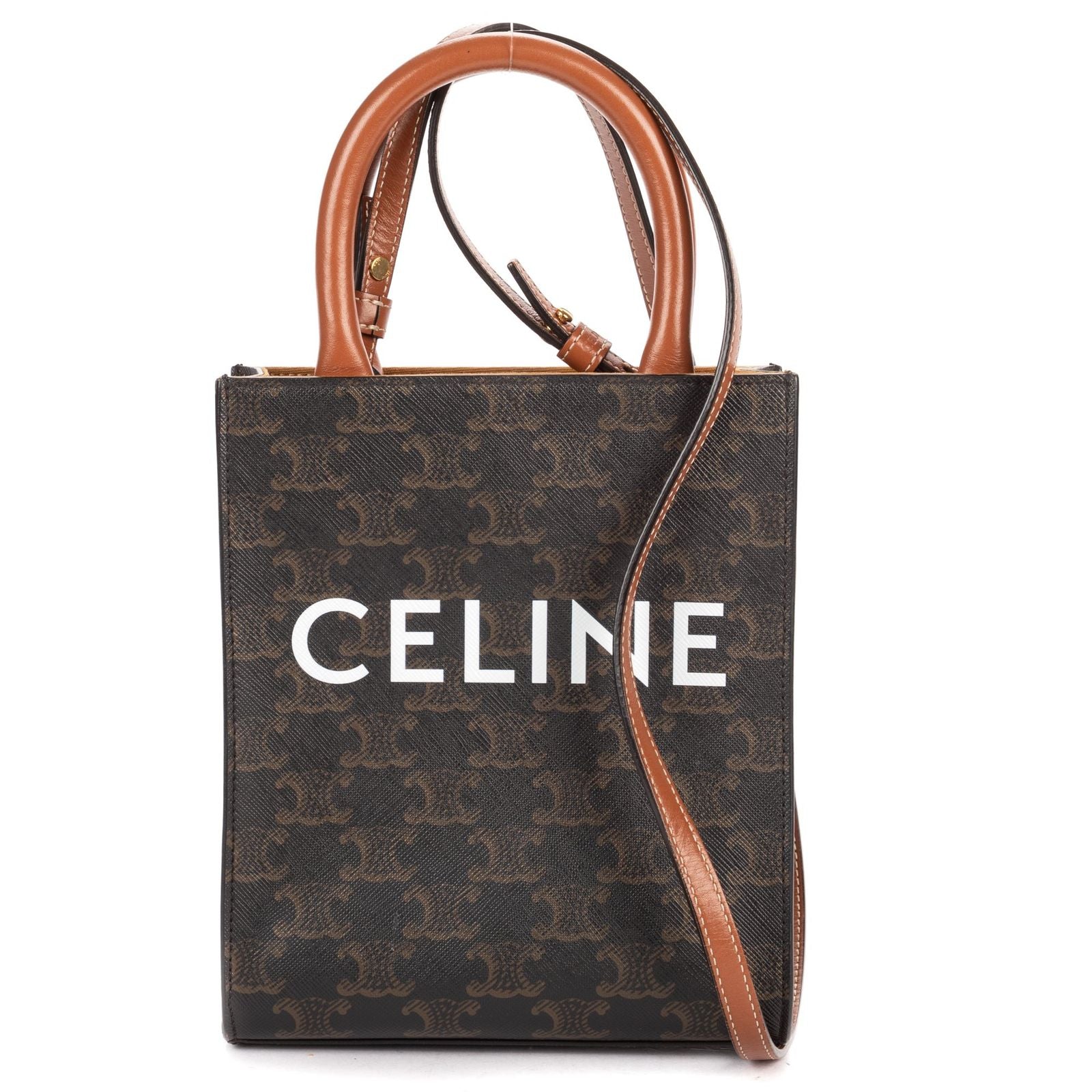 Celine Mini Vertical Cabas Darkbrown Tantriomphe Canvas Tote