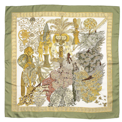 Hermes Scarf Green Yellow White 100% Twillsilk — view 2