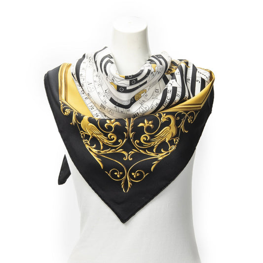 Hermes Scarf Black White 100% Twillsilk