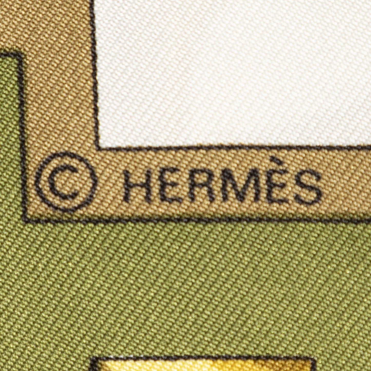 Hermes Scarf Green Gold White Silk — view 4