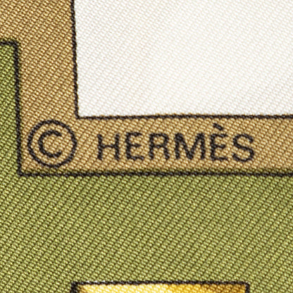 Hermes Scarf Green Gold White Silk — view 4